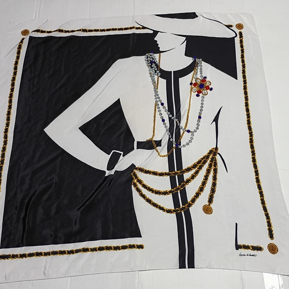 ❤️80s LAURA WINSTON Lady Graphic Medallion Print Chic  Art to Wear Deco Scarf